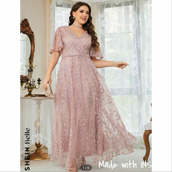 Belle Floral Embroidered Flutter Sleeved Dress - Picture 1 of 4